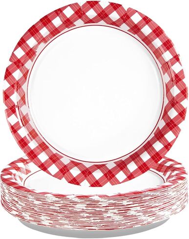 50 Pcs Red Gingham Paper Plates 7" Red and White Buffalo Checked Plaid Dessert Plates Disposable Valentine's Day Gingham Party Supplies for Valentine's Day Picnic BBQ Baby Shower Party Decorations in Saudi Arabia