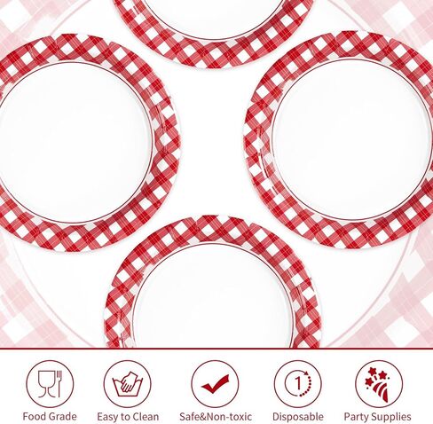 50 Pcs Red Gingham Paper Plates 7" Red and White Buffalo Checked Plaid Dessert Plates Disposable Valentine's Day Gingham Party Supplies for Valentine's Day Picnic BBQ Baby Shower Party Decorations in Saudi Arabia