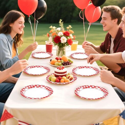 50 Pcs Red Gingham Paper Plates 7" Red and White Buffalo Checked Plaid Dessert Plates Disposable Valentine's Day Gingham Party Supplies for Valentine's Day Picnic BBQ Baby Shower Party Decorations in Saudi Arabia