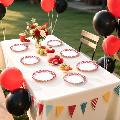 50 Pcs Red Gingham Paper Plates 7" Red and White Buffalo Checked Plaid Dessert Plates Disposable Valentine's Day Gingham Party Supplies for Valentine's Day Picnic BBQ Baby Shower Party Decorations in Saudi Arabia