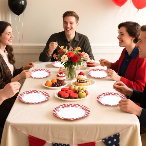 50 Pcs Red Gingham Paper Plates 7" Red and White Buffalo Checked Plaid Dessert Plates Disposable Valentine's Day Gingham Party Supplies for Valentine's Day Picnic BBQ Baby Shower Party Decorations in Saudi Arabia