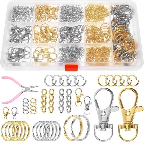 مجموعة صنع سلسلة المفاتيح 990 قطعة، حلقات مفاتيح DIY ملحقات سلسلة المفاتيح، خطاطيف صنع اللوازم بالجملة، مشابك مخلب جراد البحر المعدنية، سلسلة تمديد حلقات القفز للمحفظة ومستلزمات صناعة المجوهرات in Kuwait