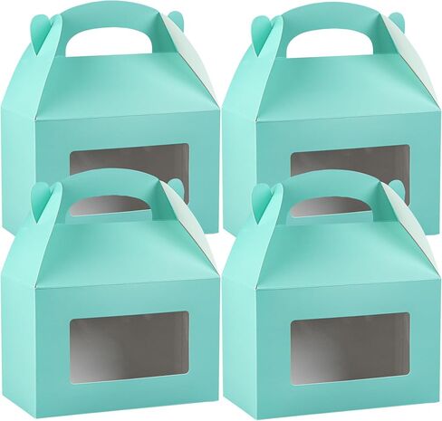 Bio Tek 8.5 x 4.8 x 5.5 Inch Gable Boxes For Party Favors, 25 Attractive Gift Boxes - Clear PET Window, With Built-In Handle, Turquoise Paper Barn Boxes, Disposable in Saudi Arabia