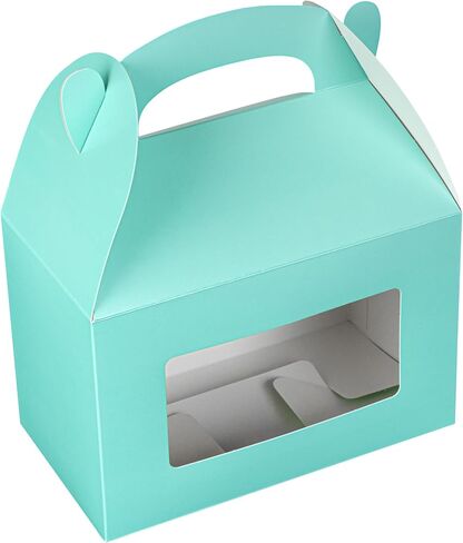 Bio Tek 8.5 x 4.8 x 5.5 Inch Gable Boxes For Party Favors, 25 Attractive Gift Boxes - Clear PET Window, With Built-In Handle, Turquoise Paper Barn Boxes, Disposable in Saudi Arabia