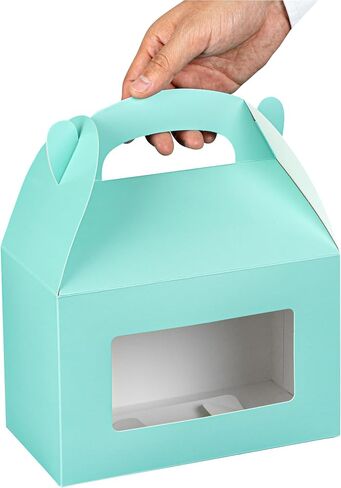 Bio Tek 8.5 x 4.8 x 5.5 Inch Gable Boxes For Party Favors, 25 Attractive Gift Boxes - Clear PET Window, With Built-In Handle, Turquoise Paper Barn Boxes, Disposable in Saudi Arabia