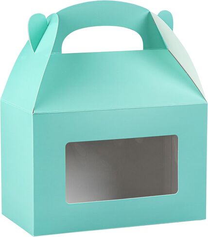 Bio Tek 8.5 x 4.8 x 5.5 Inch Gable Boxes For Party Favors, 25 Attractive Gift Boxes - Clear PET Window, With Built-In Handle, Turquoise Paper Barn Boxes, Disposable in Saudi Arabia