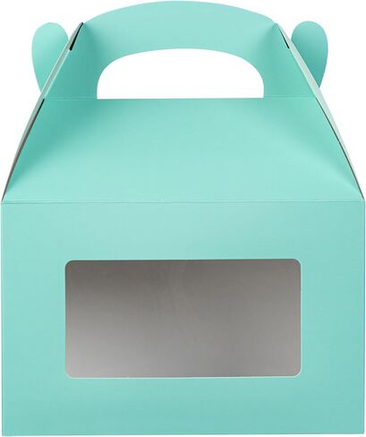 Bio Tek 8.5 x 4.8 x 5.5 Inch Gable Boxes For Party Favors, 25 Attractive Gift Boxes - Clear PET Window, With Built-In Handle, Turquoise Paper Barn Boxes, Disposable in Saudi Arabia