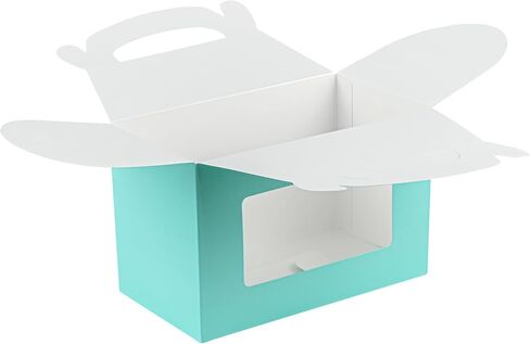 Bio Tek 8.5 x 4.8 x 5.5 Inch Gable Boxes For Party Favors, 25 Attractive Gift Boxes - Clear PET Window, With Built-In Handle, Turquoise Paper Barn Boxes, Disposable in Saudi Arabia