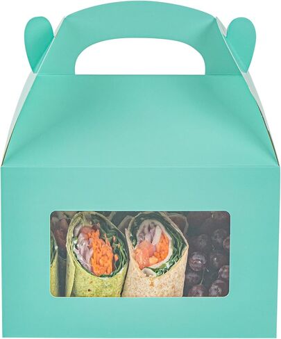 Bio Tek 8.5 x 4.8 x 5.5 Inch Gable Boxes For Party Favors, 25 Attractive Gift Boxes - Clear PET Window, With Built-In Handle, Turquoise Paper Barn Boxes, Disposable in Saudi Arabia