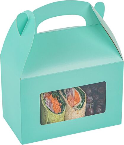 Bio Tek 8.5 x 4.8 x 5.5 Inch Gable Boxes For Party Favors, 25 Attractive Gift Boxes - Clear PET Window, With Built-In Handle, Turquoise Paper Barn Boxes, Disposable in Saudi Arabia