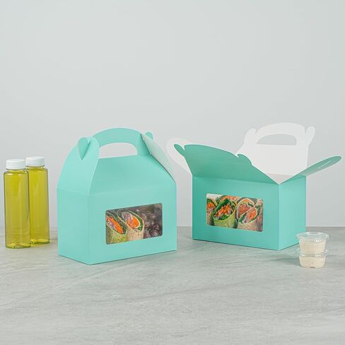 Bio Tek 8.5 x 4.8 x 5.5 Inch Gable Boxes For Party Favors, 25 Attractive Gift Boxes - Clear PET Window, With Built-In Handle, Turquoise Paper Barn Boxes, Disposable in Saudi Arabia
