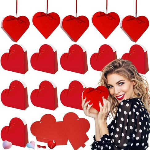 BASEMMAHER 15 Pcs Red Heart Treat Boxes Valentine's Day Love Heart Shaped Double-sided Candy Chocolate Baked Cookies Gift Folding Boxes for Wedding New Year Mother's Day Birthday Party Decor Supplies in Saudi Arabia