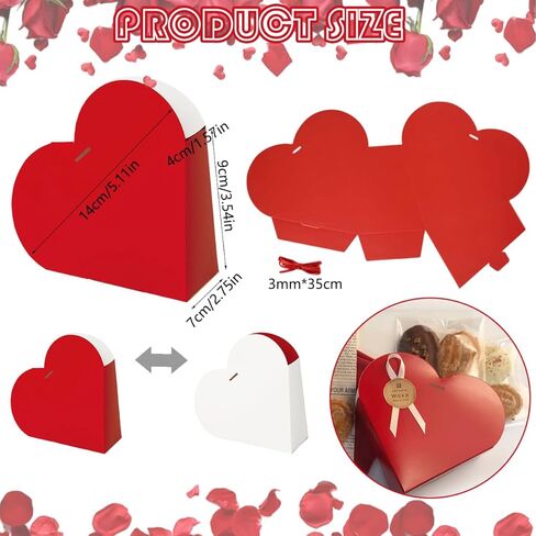BASEMMAHER 15 Pcs Red Heart Treat Boxes Valentine's Day Love Heart Shaped Double-sided Candy Chocolate Baked Cookies Gift Folding Boxes for Wedding New Year Mother's Day Birthday Party Decor Supplies in Saudi Arabia