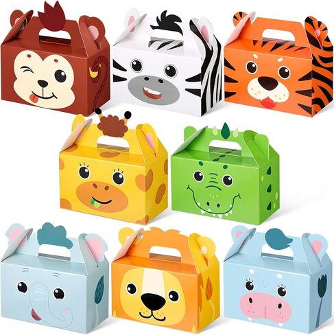 PerKoop 24 Pcs Safari Animal Party Favor Box Jungle Safari Animal Treat Box Gift Cute Zoo Animal Goodie Boxes Cardboard Candy Gift Box for Kids Girl Boy Baby Shower Jungle Theme Party Supplies in Saudi Arabia