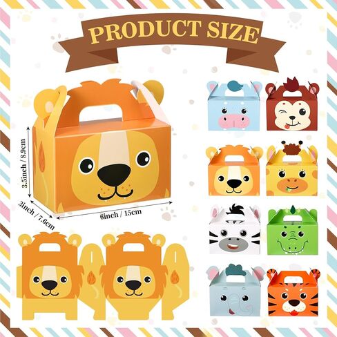 PerKoop 24 Pcs Safari Animal Party Favor Box Jungle Safari Animal Treat Box Gift Cute Zoo Animal Goodie Boxes Cardboard Candy Gift Box for Kids Girl Boy Baby Shower Jungle Theme Party Supplies in Saudi Arabia