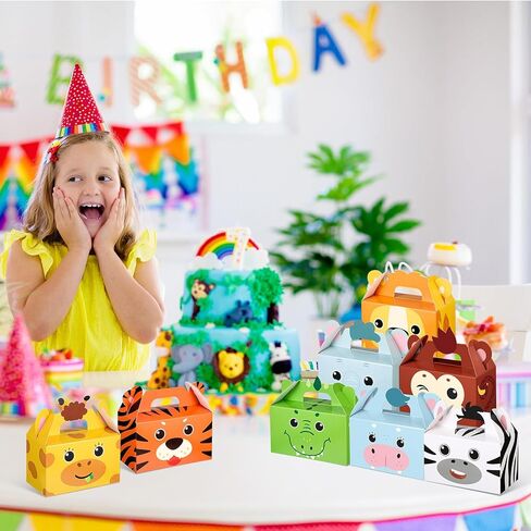 PerKoop 24 Pcs Safari Animal Party Favor Box Jungle Safari Animal Treat Box Gift Cute Zoo Animal Goodie Boxes Cardboard Candy Gift Box for Kids Girl Boy Baby Shower Jungle Theme Party Supplies in Saudi Arabia