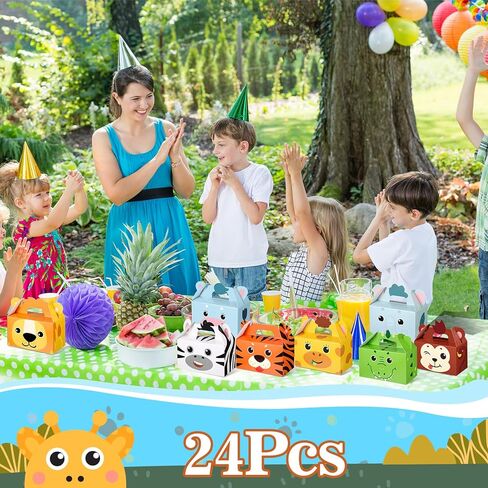 PerKoop 24 Pcs Safari Animal Party Favor Box Jungle Safari Animal Treat Box Gift Cute Zoo Animal Goodie Boxes Cardboard Candy Gift Box for Kids Girl Boy Baby Shower Jungle Theme Party Supplies in Saudi Arabia