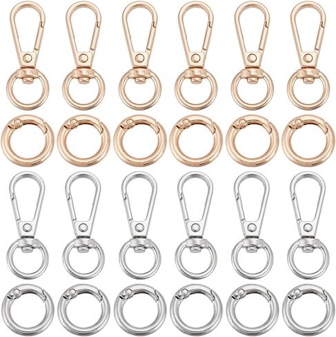 PH PandaHall 12 Sets Swivel Clasp Clips Double Opening Lobster Clasp 1.6x0.6 Lobster Clasp Spring Clip Snap Hook with 12pcs Gate Ring for Keys Lanyards Jewelry DIY, Platinum/Gold in Kuwait