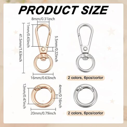PH PandaHall 12 Sets Swivel Clasp Clips Double Opening Lobster Clasp 1.6x0.6 Lobster Clasp Spring Clip Snap Hook with 12pcs Gate Ring for Keys Lanyards Jewelry DIY, Platinum/Gold in Kuwait