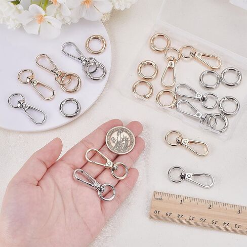 PH PandaHall 12 Sets Swivel Clasp Clips Double Opening Lobster Clasp 1.6x0.6 Lobster Clasp Spring Clip Snap Hook with 12pcs Gate Ring for Keys Lanyards Jewelry DIY, Platinum/Gold in Kuwait