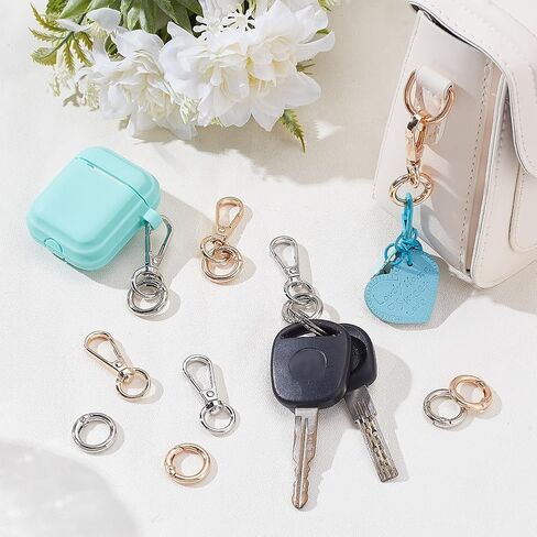 PH PandaHall 12 Sets Swivel Clasp Clips Double Opening Lobster Clasp 1.6x0.6 Lobster Clasp Spring Clip Snap Hook with 12pcs Gate Ring for Keys Lanyards Jewelry DIY, Platinum/Gold in Kuwait