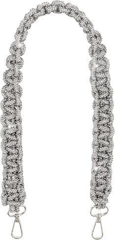 Framendino, 23.6 Inch Rhinestone Purse Strap Crystal Wide Shoulder Bag Replacement for Women (Silver) in Saudi Arabia