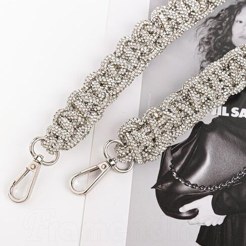 Framendino, 23.6 Inch Rhinestone Purse Strap Crystal Wide Shoulder Bag Replacement for Women (Silver) in Saudi Arabia