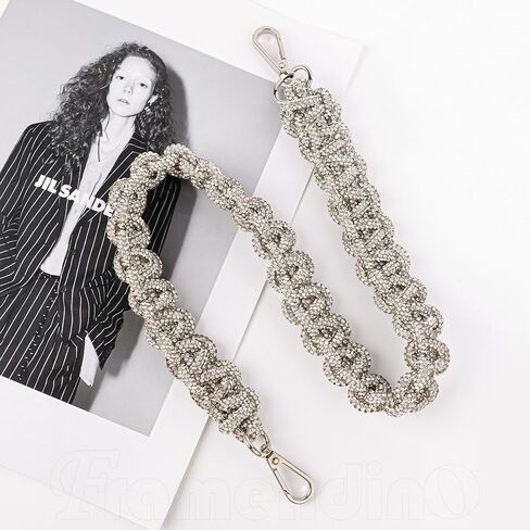 Framendino, 23.6 Inch Rhinestone Purse Strap Crystal Wide Shoulder Bag Replacement for Women (Silver) in Saudi Arabia