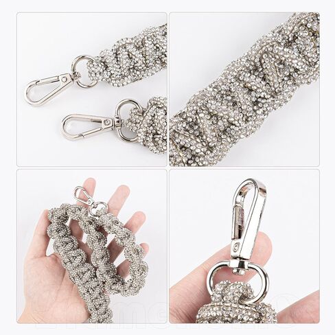 Framendino, 23.6 Inch Rhinestone Purse Strap Crystal Wide Shoulder Bag Replacement for Women (Silver) in Saudi Arabia