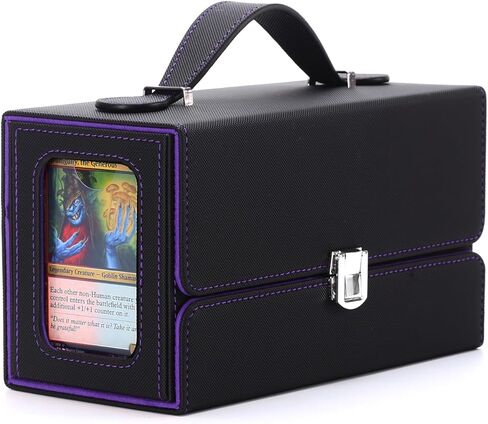 MTG Deck Box, Commander Deck Case Fits 200+ Double-Sleeved Cards, 3-in-1 Magnetic Card Storage Box,Removable Deck Case for TCG/Sports Cards with Handle＆Dice Tray（Black Purple） in Saudi Arabia