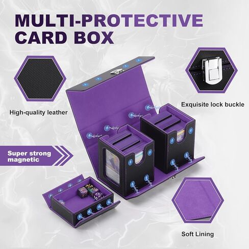 MTG Deck Box, Commander Deck Case Fits 200+ Double-Sleeved Cards, 3-in-1 Magnetic Card Storage Box,Removable Deck Case for TCG/Sports Cards with Handle＆Dice Tray（Black Purple） in Saudi Arabia