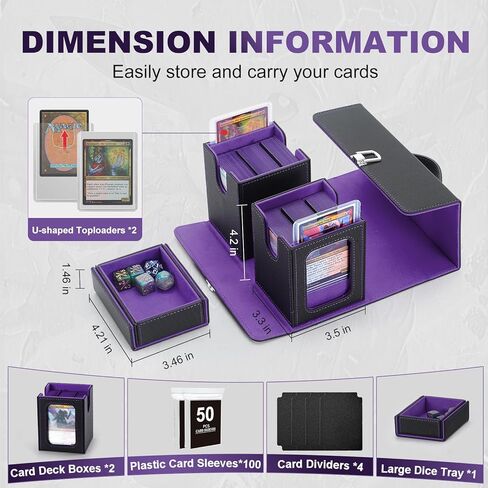 MTG Deck Box, Commander Deck Case Fits 200+ Double-Sleeved Cards, 3-in-1 Magnetic Card Storage Box,Removable Deck Case for TCG/Sports Cards with Handle＆Dice Tray（Black Purple） in Saudi Arabia
