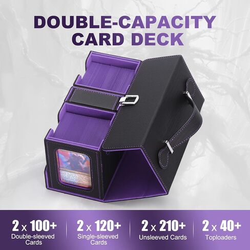 MTG Deck Box, Commander Deck Case Fits 200+ Double-Sleeved Cards, 3-in-1 Magnetic Card Storage Box,Removable Deck Case for TCG/Sports Cards with Handle＆Dice Tray（Black Purple） in Saudi Arabia