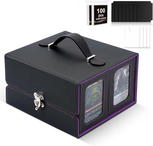MTG Deck Box, Commander Deck Case Fits 200+ Double-Sleeved Cards, 3-in-1 Magnetic Card Storage Box,Removable Deck Case for TCG/Sports Cards with Handle＆Dice Tray（Black Purple） in Saudi Arabia