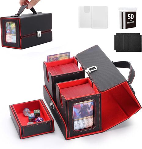 MTG Deck Box, Commander Deck Case Fits 200+ Double-Sleeved Cards, 3-in-1 Magnetic Card Storage Box,Removable Deck Case for TCG/Sports Cards with Handle＆Dice Tray（Black Purple） in Saudi Arabia