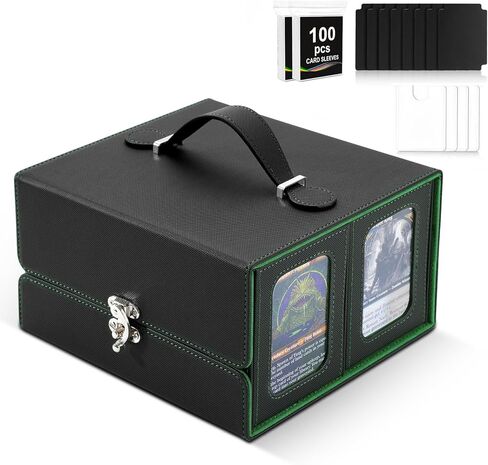 MTG Deck Box, Commander Deck Case Fits 200+ Double-Sleeved Cards, 3-in-1 Magnetic Card Storage Box,Removable Deck Case for TCG/Sports Cards with Handle＆Dice Tray（Black Purple） in Saudi Arabia