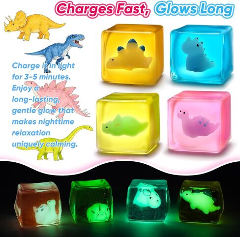 ألعاب فيدجيت، 4 قطع من مكعبات الضغط الإسفنجية لتخفيف التوتر والقلق، آيسيراتوبس، ستيجوسورس وديناصور طويل العنق يتوهج في الظلام لعبة حسية للبالغين والأطفال، هدايا عيد ميلاد. in Kuwait