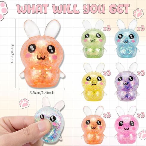 18Pcs Easter Basket Stuffers, 6 Colors Squishy Bunny Stress Balls ,Sensory Fidget Toys for Adults & Kids, Easter Egg Fillers & Party Favors Gifts in Saudi Arabia