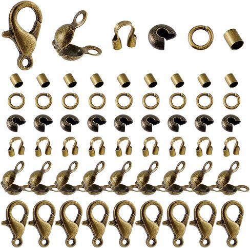 AHANDMAKER 1700Pcs Jewelry Making Accessories Set with Iron Crimp Beads Covers, Zinc Alloy Lobster Claw Clasps, Brass Wire Guardian & End Bead Tips for Necklace Clasps, Antique Bronze in Saudi Arabia