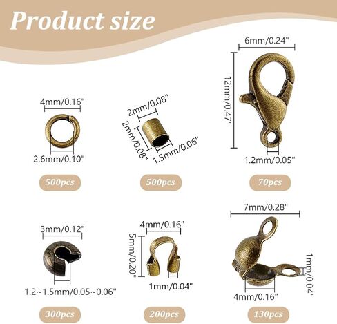 AHANDMAKER 1700Pcs Jewelry Making Accessories Set with Iron Crimp Beads Covers, Zinc Alloy Lobster Claw Clasps, Brass Wire Guardian & End Bead Tips for Necklace Clasps, Antique Bronze in Saudi Arabia