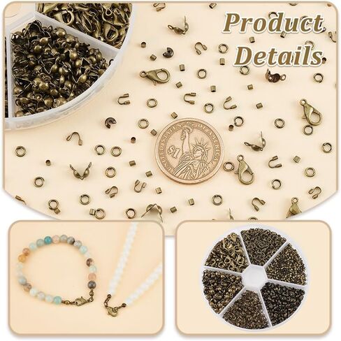 AHANDMAKER 1700Pcs Jewelry Making Accessories Set with Iron Crimp Beads Covers, Zinc Alloy Lobster Claw Clasps, Brass Wire Guardian & End Bead Tips for Necklace Clasps, Antique Bronze in Saudi Arabia