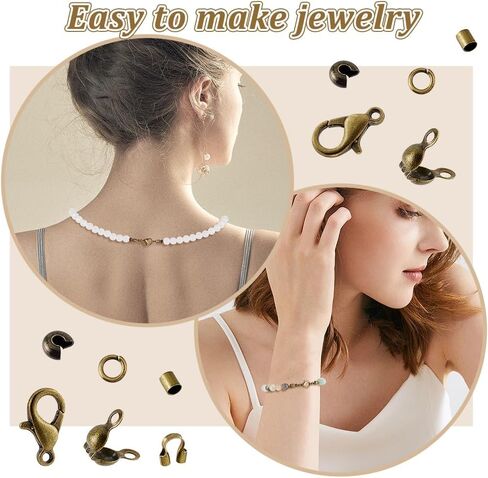 AHANDMAKER 1700Pcs Jewelry Making Accessories Set with Iron Crimp Beads Covers, Zinc Alloy Lobster Claw Clasps, Brass Wire Guardian & End Bead Tips for Necklace Clasps, Antique Bronze in Saudi Arabia