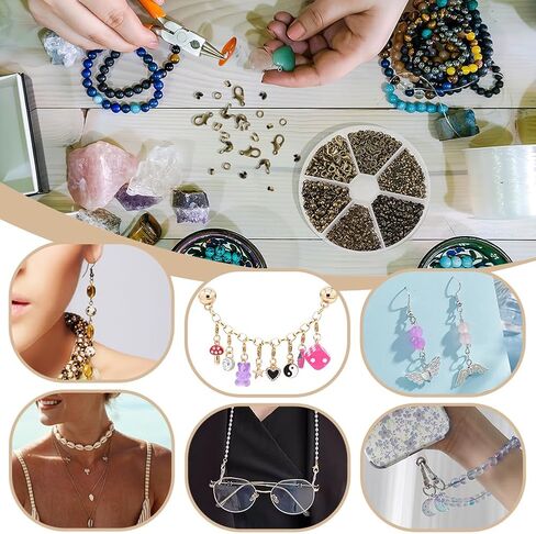 AHANDMAKER 1700Pcs Jewelry Making Accessories Set with Iron Crimp Beads Covers, Zinc Alloy Lobster Claw Clasps, Brass Wire Guardian & End Bead Tips for Necklace Clasps, Antique Bronze in Saudi Arabia