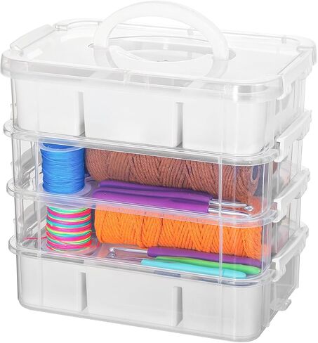 4 Layer Stack & Carry Box, Craft Organizers and Bead Organizer Boxs, Sewing Boxs Organing Handled Organizer Storage Box with 2 Removable Tray for Organizing Sewing, Craft, Supplies White in Saudi Arabia