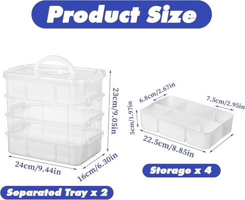 4 Layer Stack & Carry Box, Craft Organizers and Bead Organizer Boxs, Sewing Boxs Organing Handled Organizer Storage Box with 2 Removable Tray for Organizing Sewing, Craft, Supplies White in Saudi Arabia