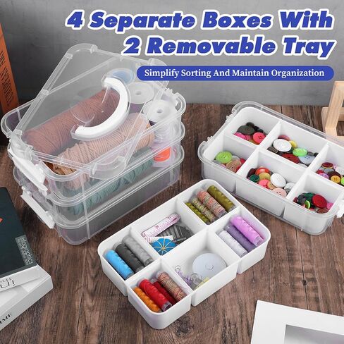 4 Layer Stack & Carry Box, Craft Organizers and Bead Organizer Boxs, Sewing Boxs Organing Handled Organizer Storage Box with 2 Removable Tray for Organizing Sewing, Craft, Supplies White in Saudi Arabia