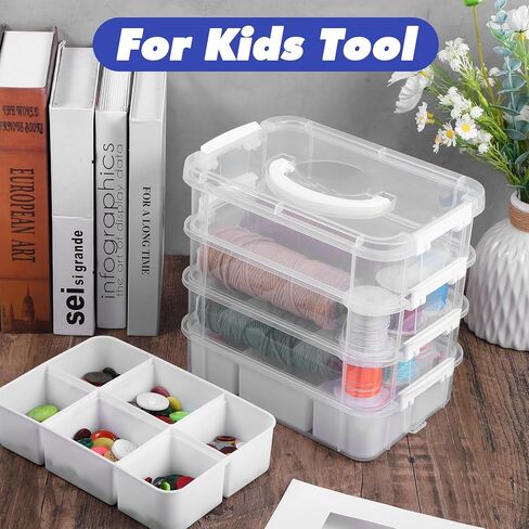 4 Layer Stack & Carry Box, Craft Organizers and Bead Organizer Boxs, Sewing Boxs Organing Handled Organizer Storage Box with 2 Removable Tray for Organizing Sewing, Craft, Supplies White in Saudi Arabia