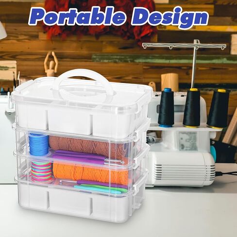 4 Layer Stack & Carry Box, Craft Organizers and Bead Organizer Boxs, Sewing Boxs Organing Handled Organizer Storage Box with 2 Removable Tray for Organizing Sewing, Craft, Supplies White in Saudi Arabia