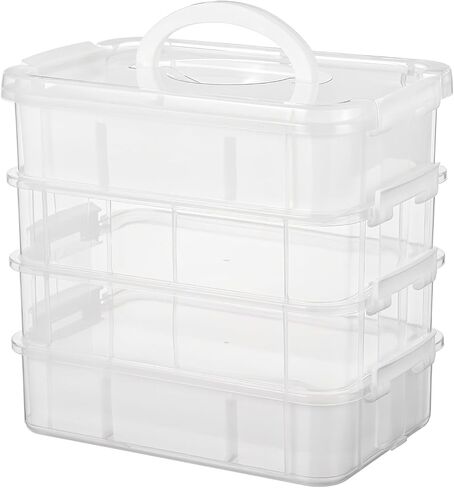 4 Layer Stack & Carry Box, Craft Organizers and Bead Organizer Boxs, Sewing Boxs Organing Handled Organizer Storage Box with 2 Removable Tray for Organizing Sewing, Craft, Supplies White in Saudi Arabia