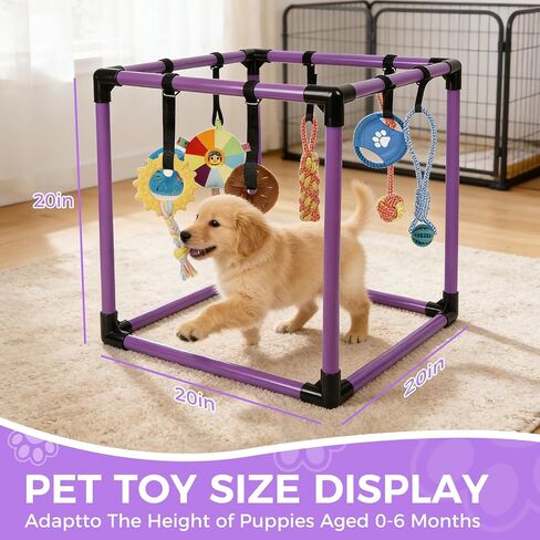 Puppy Play Gym, Small Dogs Indoor Jungle Gym, with 8 Hanging Interactive Funny Enrichment Toys, Puppy Toys to Keep Them Busy, PVC Frame with Bungee Straps (Purple) in Saudi Arabia